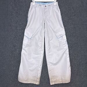 Y2K Caffeine Womens XS Low Rise Wide Leg Cargo Pants Grey VTG 90s Rave Skater